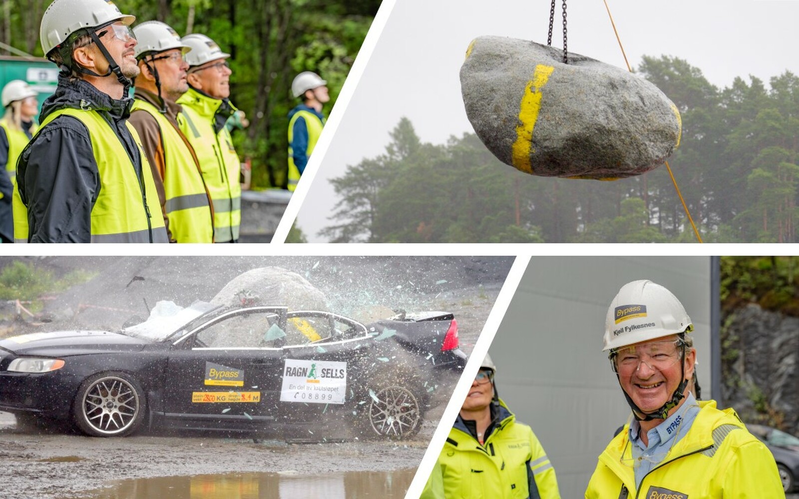 Bilder frå fullskala test Bypass Skredsikring