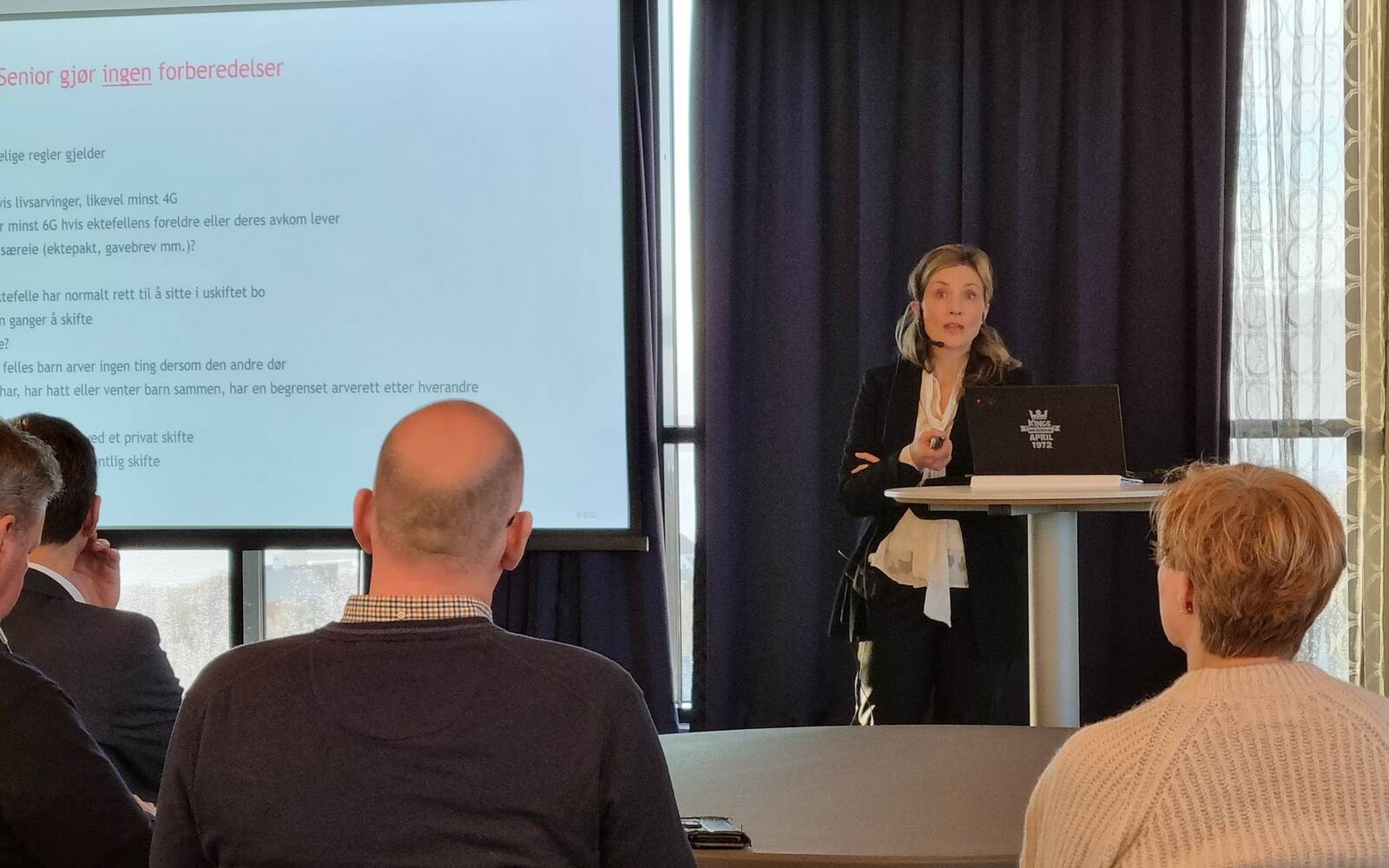 Advokat Ine M. Bekkeheien i BDO fortel om generasjonsskifte på frukostmøtet i dag.